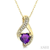 7 MM Heart Shape Amethyst and 1/20 Ctw Round Cut Diamond Semi-Precious Pendant in 14K Yellow Gold with Chain