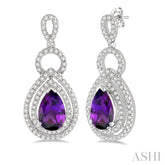 8x5 MM Pear Shape Amethyst and 1/2 Ctw Round Cut Diamond Semi-Precious Earrings in 14K White Gold