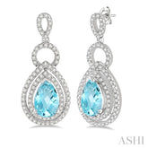8x5 MM Pear Shape Aquamarine and 1/2 Ctw Round Cut Diamond Semi-Precious Earrings in 14K White Gold