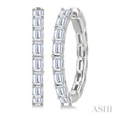 1 7/8 Ctw North-South Emerald Cut Diamond Fashion Hoop Earring in 14K White Gold