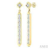 5/8 Ctw Kite and Vertical Bar Baguette and Round Cut Diamond Fashion Long Earrings in 14K Yellow Gold