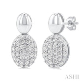 1/3 Ctw Oval Shape Mount Pave Set Round Cut Diamond Fashion Earring in 10K White Gold