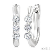 1/3 Ctw 3-Stone Round Cut Diamond Fashion Hoop Earring in 14K White Gold