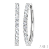 1 Ctw Round Cut Diamond Hoop Earrings in 14K White Gold