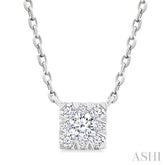 1/10 Ctw Lovebright Petite Square Shape Round Cut Diamond Fashion Pendant With Chain in 10K Yellow and White Gold