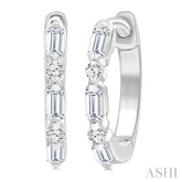 1/5 Ctw Baguette & Round Cut Diamond Petite Huggie Earrings in 10K White Gold
