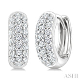 1/3 Ctw Triple Row Round Cut Diamond Huggie Earrings in 10K White Gold