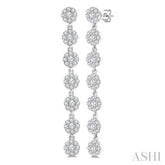 1/2 Ctw Floral Link Round Cut Diamond Cluster Fashion Long Earring in 14K White Gold
