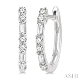 1/3 Ctw Baguette and Round Cut Diamond Petite Huggies in 14K White Gold