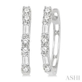 1/3 Ctw Baguette and Round Cut Diamond Petite Huggies in 10K White Gold