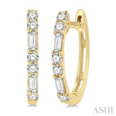 1/3 Ctw Baguette and Round Cut Diamond Petite Huggies in 10K Yellow Gold