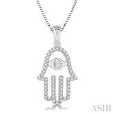 1/4 Ctw Round Cut Diamond Hamsa Pendant in 14K White Gold with Chain
