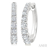 3/4 Ctw Graduated Round Cut Diamond Fashion Hoop Earrings in 14K White Gold