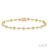 1 1/10 Ctw Round Cut Diamond Marquise and Floral Link Bracelet in 10K Yellow Gold