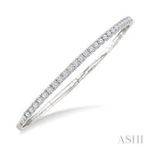 2 Ctw Round Cut Diamond Halfway Straight Flex Bangle in 14K White Gold