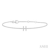 1/20 Ctw Initial 'H' Round Cut Diamond Bracelet in 10K White Gold