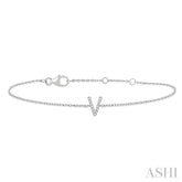 1/20 Ctw Initial 'V' Round Cut Diamond Bracelet in 10K White Gold
