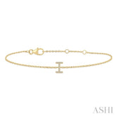1/20 Ctw Initial 'I' Round Cut Diamond Bracelet in 10K Yellow Gold
