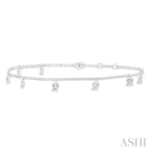 1/10 Ctw Heart Charm Round Cut Diamond Station Anklet in 10K White Gold