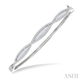 1 Ctw Elongated Twist Pattern Baguette and Round Cut Diamond Fashion Bangle in 14K White Gold