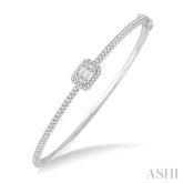 1 Ctw Emerald Shape Fusion Baguette and Round Cut Diamond Stackable Bangle in 14K White Gold