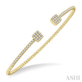 1/2 Ctw Cushion Shape Open-End Round Cut Diamond Stackable Cuff Bangle in 14K Yellow Gold