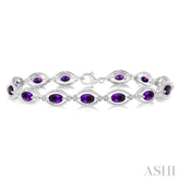 6x4 MM Oval Cut Amethyst and 1/10 Ctw Round Cut Diamond Semi-Precious Bracelet in Sterling Silver