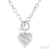 1/10 Ctw Round Cut Diamond Swirl Design Heart Toggle Fashion Necklace in Sterling Silver