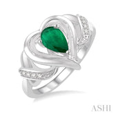 6x4 MM Pear Shape Emerald and 1/50 Ctw Round Cut Diamond Ring in Sterling Silver
