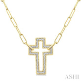 1/10 Ctw Round Cut Diamond Cross Pendant With Paperclip Chain in Yellow Gold Vermeil