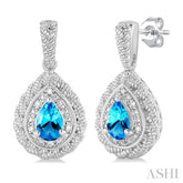 6X4 MM Pear Cut Blue Topaz and 1/20 Ctw Round Cut Diamond Semi-Precious Earring in Sterling Silver
