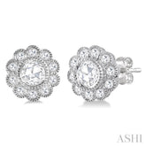 1/2 Ctw Rose Cut Diamond Fashion Earrings in 14K White Gold