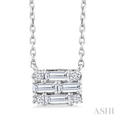 1/4 Ctw Fusion Baguette and Round Cut Diamond Pendant With Chain in 14K White Gold