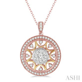 1 Ctw Round Cut Diamond Lovebright Pendant in 14K Tri Color Gold with Chain