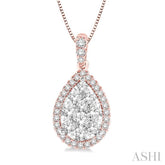 1/2 Ctw Pear Shape Diamond Lovebright Pendant in 14K Rose and White Gold with Chain