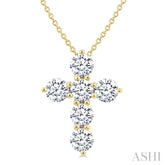 1 1/2 Ctw Round Cut Diamond Christian Cross 6-Stone Fashion Pendant With Chain in 14K Yellow Gold