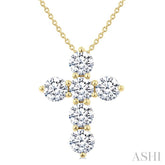 2 Ctw Round Cut Diamond Christian Cross 6-Stone Fashion Pendant With Chain in 14K Yellow Gold