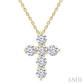 1 Ctw Round Cut Diamond Christian Cross 6-Stone Fashion Pendant With Chain in 14K Yellow Gold