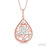 1/4 Ctw Round Cut Diamond Lovebright Pendant in 14K Rose and White Gold with Chain