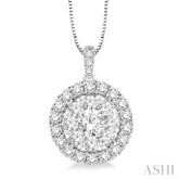 1 Ctw Round Cut Diamond Lovebright Pendant in 14K White Gold with Chain