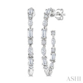 1 1/6 Ctw Inside & Outside Mixed Diamond Cut Fashion Open Hoop Earrings in 14K White Gold