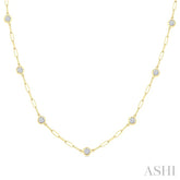 1 Ctw Bezel Set Round Cut Diamond Paperclip Station Necklace in 14K Yellow Gold