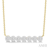 1/2 Ctw Circular Mount Bar Lovebright Round Cut Diamond Necklace in 14K Yellow and White Gold