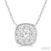 1/2 Ctw Cushion Shape Lovebright Diamond Pendant With Chain in 14K White Gold