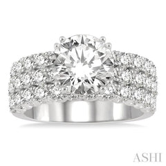 1 3/4 Ctw Triple Row Round Cut Diamond Semi-Mount Engagement Ring in 14K White Gold