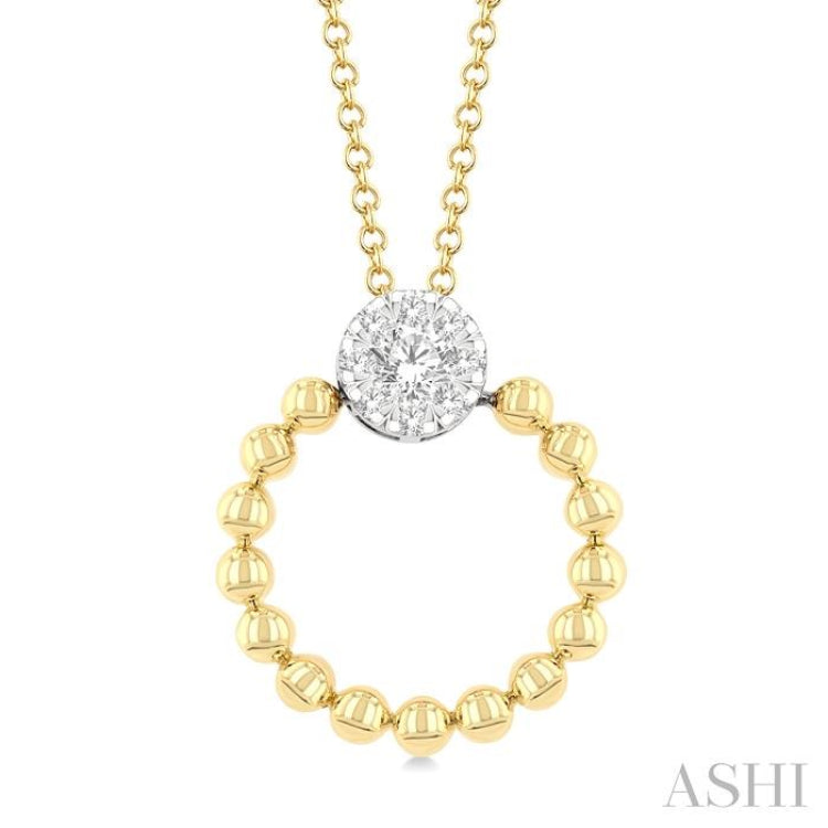 1/6 Ctw Round Cut Diamond Bead Shank Round Shape Lovebright Pendant With Chain in 10K Yellow and White Gold