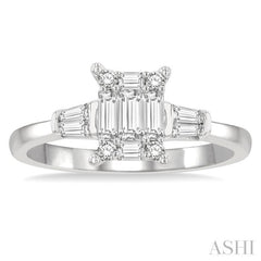 1/2 Ctw Modern Rectangular Head Baguette and Round Cut Diamond Ladies Ring in 14K Yellow and White Gold