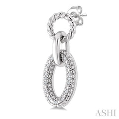 1/10 Ctw Round Cut Diamond Bold Oval Shape Rope Link Earrings in Sterling Silver