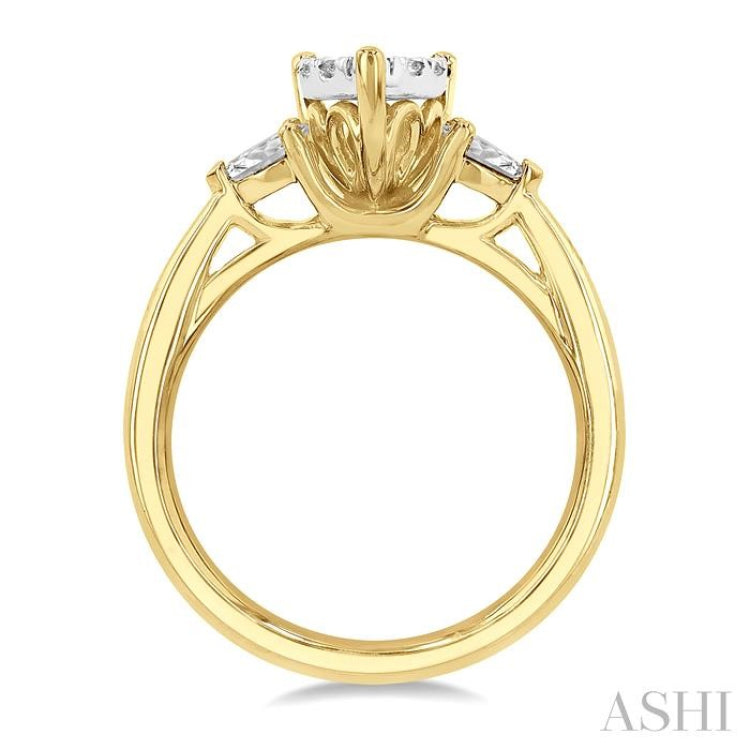 5/8 Ctw Pear Shape Lovebright Pear and Round Cut Diamond Engagement Ring in 14K Yellow and White Gold