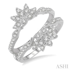 1/2 Ctw Carved Lotus Center Round Cut Diamond Insert Ring in 14K White Gold